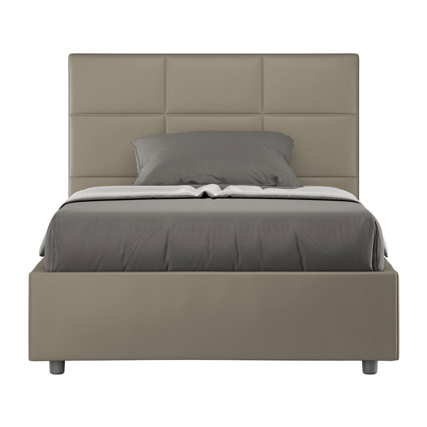 Cama con almacenaje acolchada 140x210 cuero sintético capuchino Mika