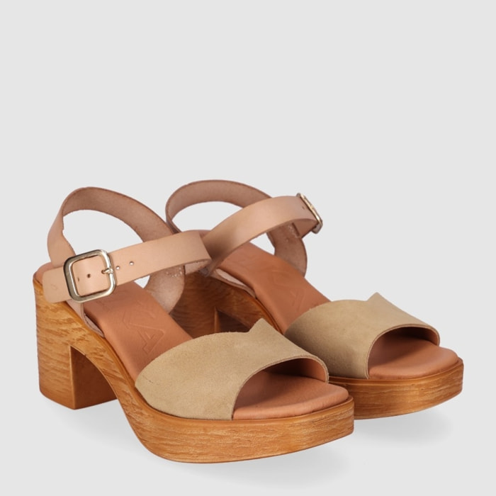 Sandalias de Serraje - Arena - Tacón: 6 cm