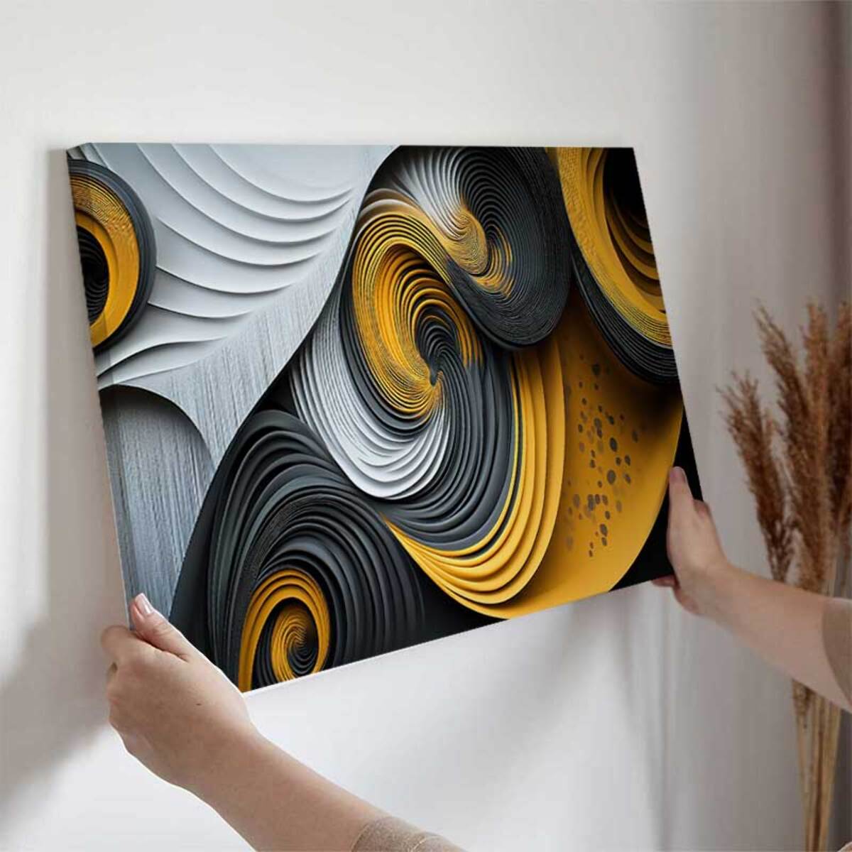 Tableau abstrait spirales dorées Toile imprimée