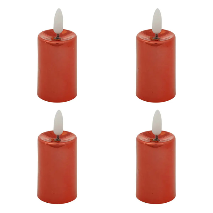 Lot de 4 bougies LED votives métal rouge