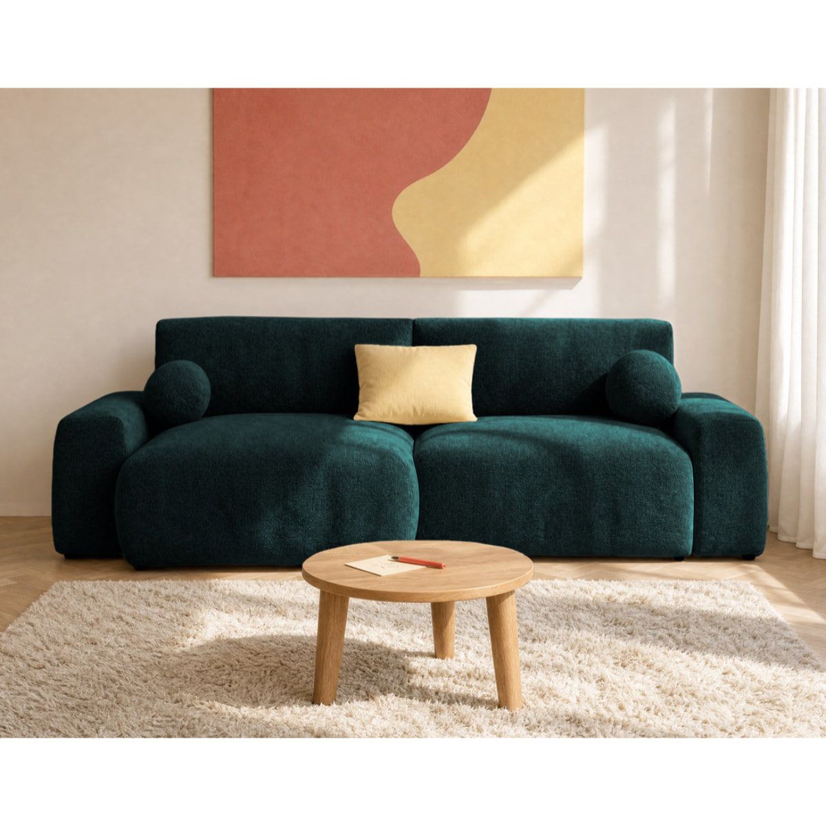 Constance - Canapé d'angle réversible 4 places convertible avec coffre en velours relief - Vert
