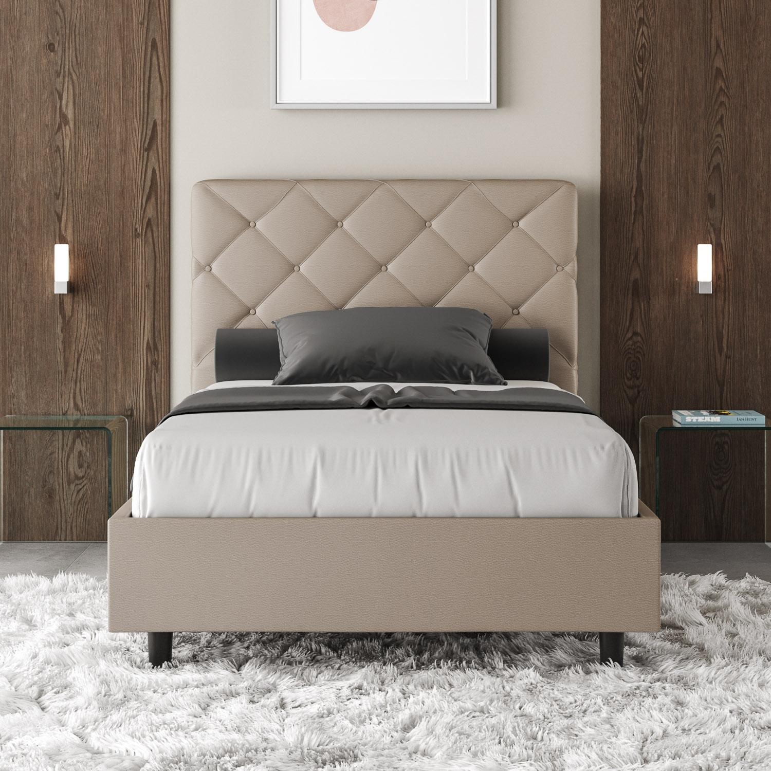 Cama con almacenaje acolchada 120x210 cuero sintético gris paloma Priya