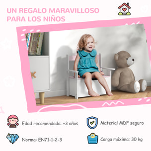 Baúl para Juguetes Infantil, Banco Almacenaje para Niños, con Respaldo y Tapa Amortiguadora, Carga 30 kg, para Salas de Juego, Dormitorio, 68,5x34x58 cm, Rosa y Blanco