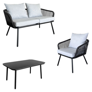 Salon de jardin en corde OUVÉA gris clair - 4 places