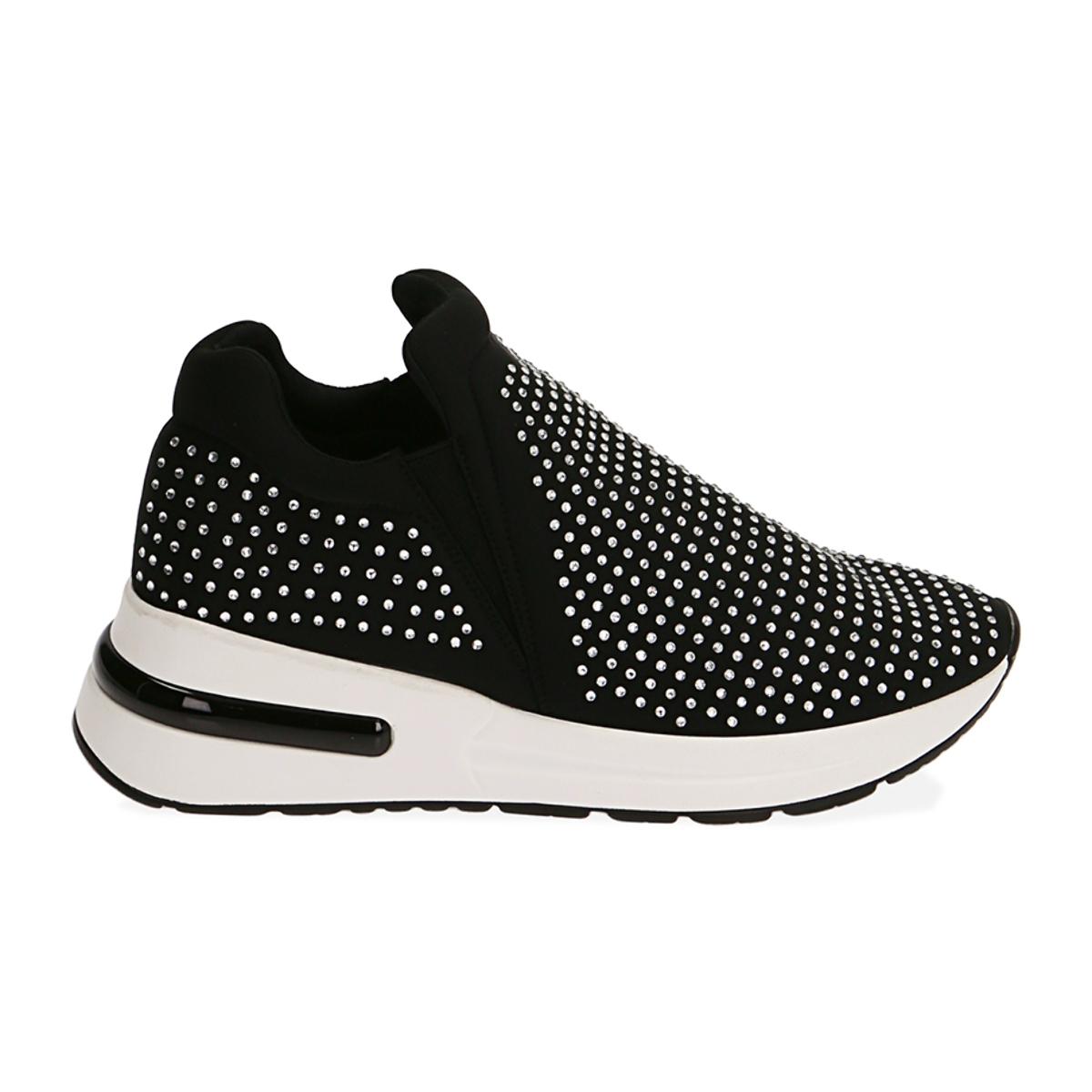 Slip-on nero/bianco in lycra con strass