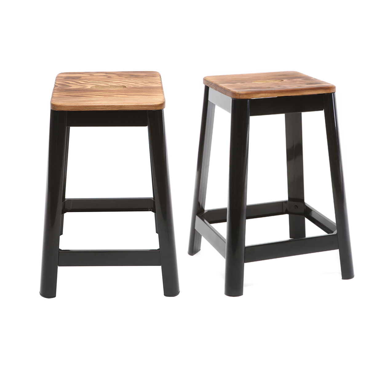 Tabourets de bar industriels en métal noir et bois H65 cm (lot de 2) NICK