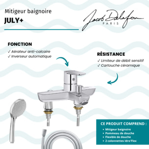 Mitigeur baignoire July+ + pommeau de douche Awaken + flexible de douche lisse + colonnettes Idro'Flex