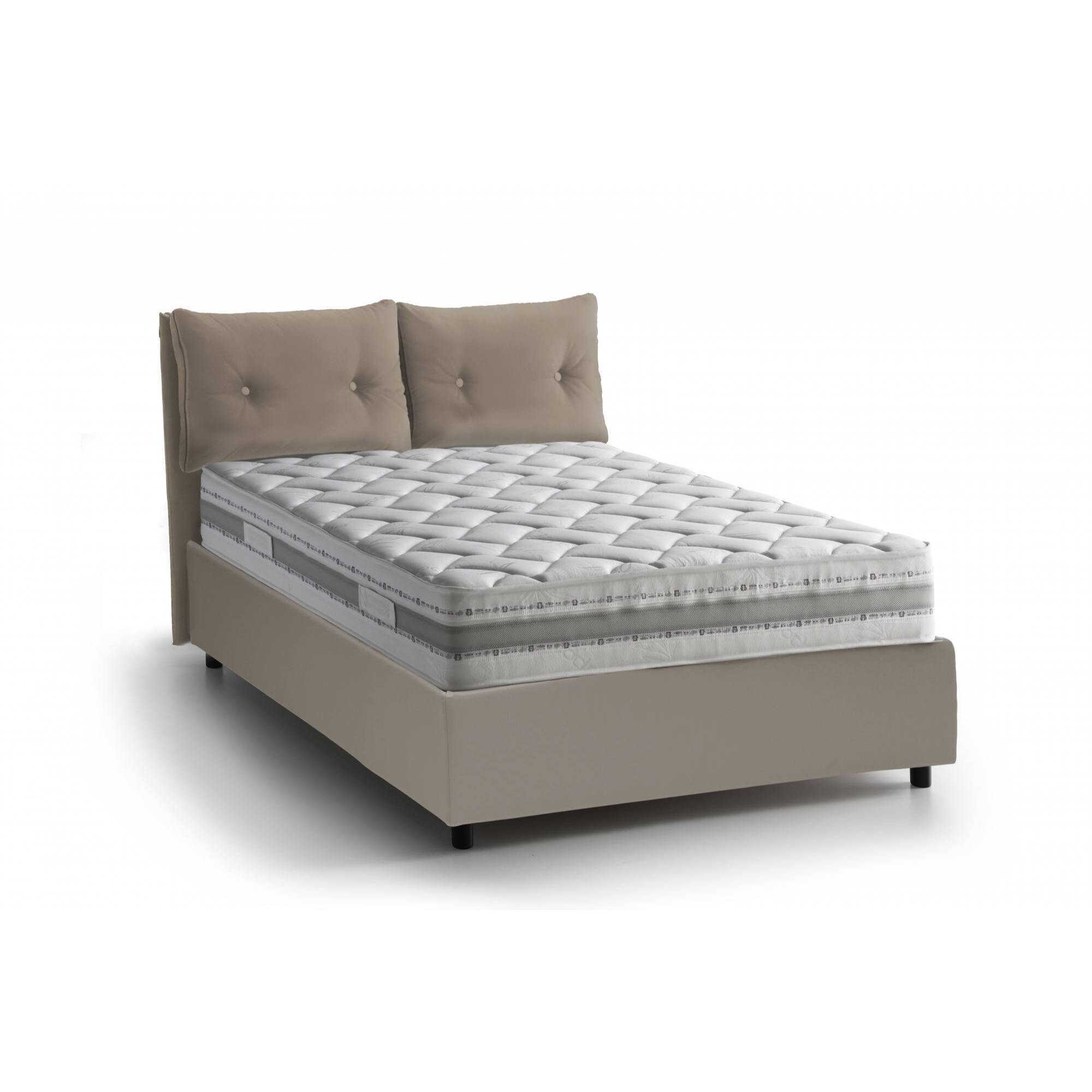 Letto singolo Milena, Letto contenitore con rivestimento in ecopelle, 100% Made in Italy, Apertura frontale, adatto per materasso Cm 80x190, Tortora