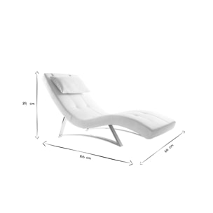 Chaise longue design blanc et acier chromé BARTY