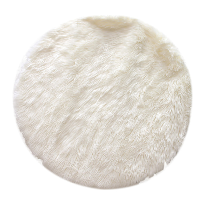 Tapis Rond Imitation Fourrure Ecru 115cm