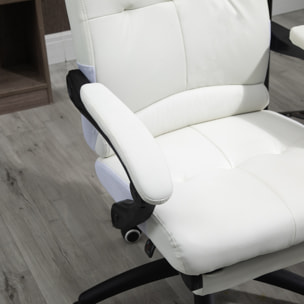 Vinsetto Silla de Oficina Ergonómica Silla de Escritorio Giratoria con Altura Ajustable Función de Inclinación Reposabrazos y Reposapiés Piel Sintética 65x65x118-125 cm Blanco