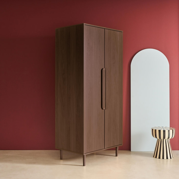 Armoire dressing décor bois de noyer 2 portes. étagères et penderie - L 80 x P 55 x H 180cm - Juliana