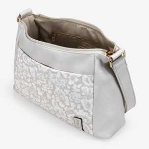 Bolso bandolera beige con bolsillo floral