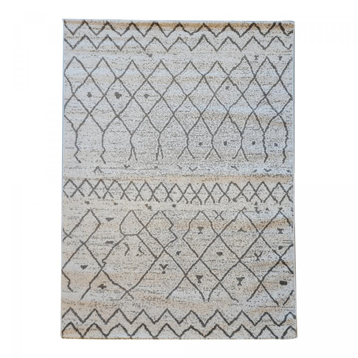 Tapis Bapo motif traditionnel Berbère, beige et noir