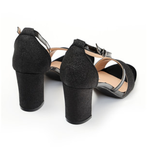 Sandali con tacco quadrato brillantinati