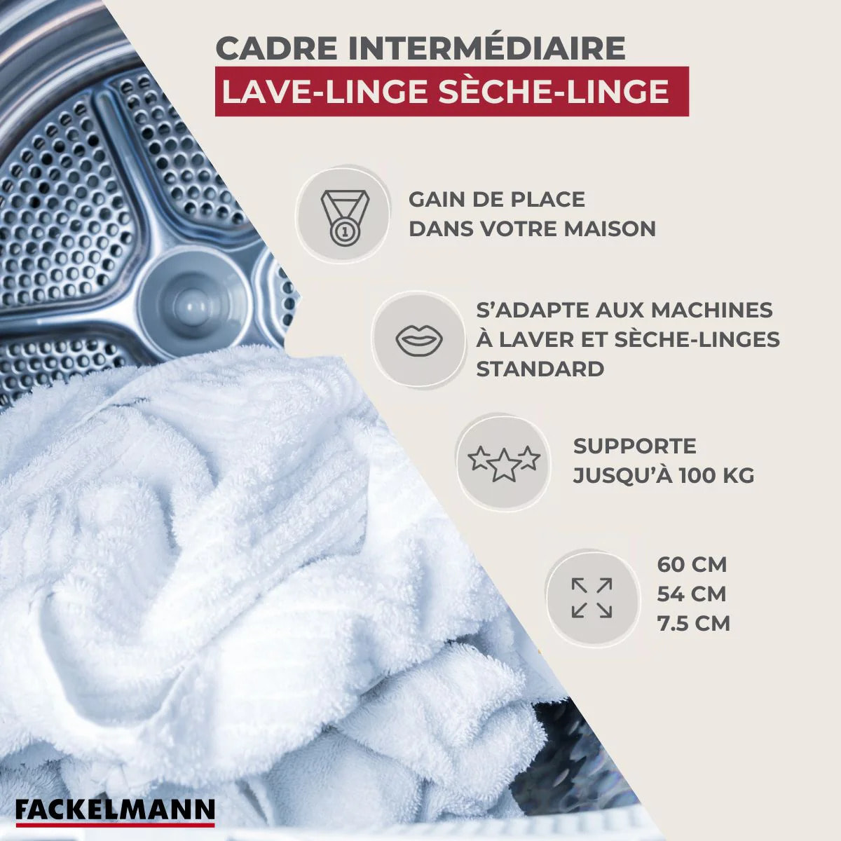 Kit de superposition lave-linge sèche-linge coulissant Fackelmann