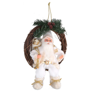 Babbo natale in tessuto su ghirlanda bianco e oro cmh32/49