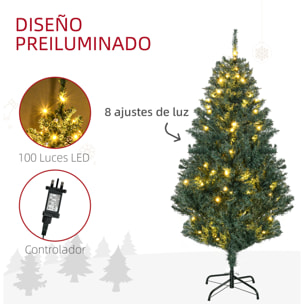 Árbol de Navidad Artificial 150 cm con 100 Luces LED con 8 Modos de Iluminación Árbol de Navideño con 472 Ramas y 80 Decoraciones Árbol Automático Acero Ø91x150 cm Verde