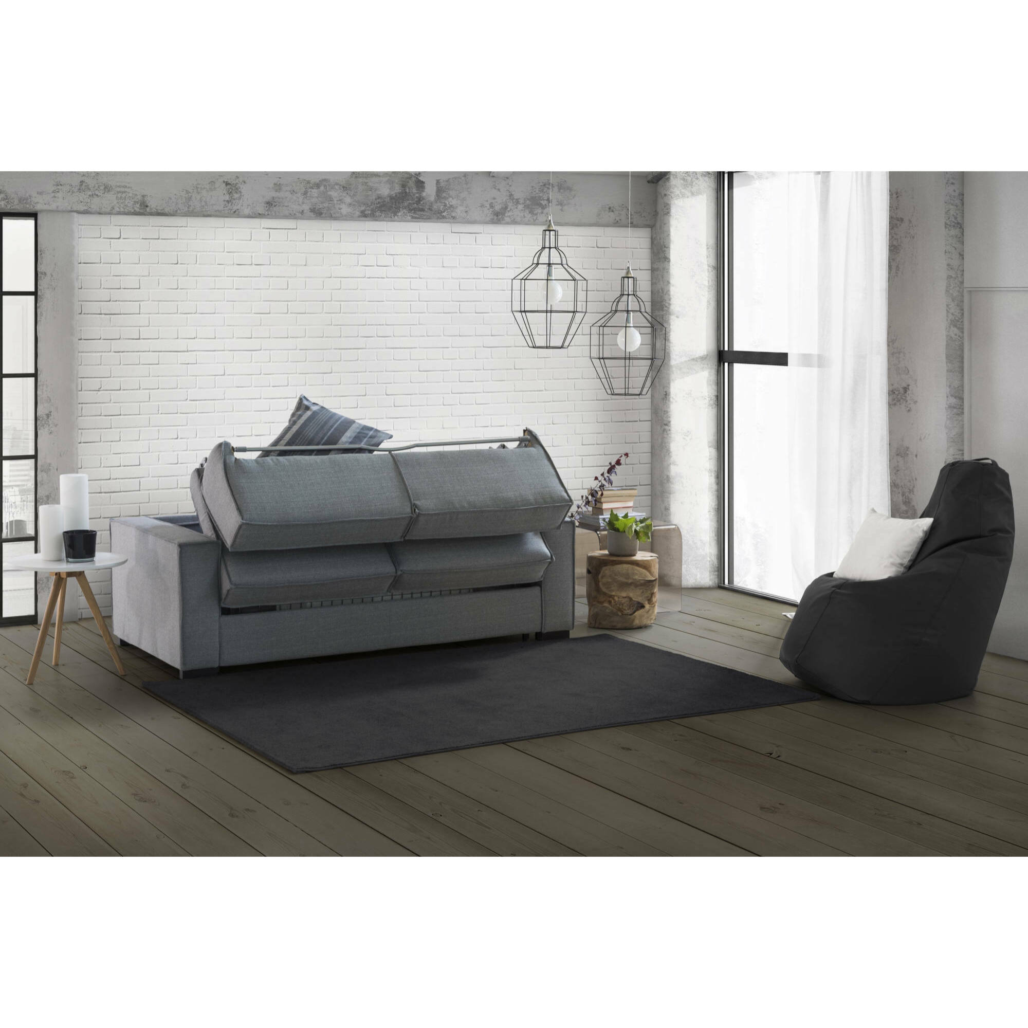 Divano Letto Abigail, Divano a 2 posti Large, 100% Made in Italy, Sofà Soggiorno con apertura girevole, in tessuto imbottito, con Braccioli standard, Cm 200x95h90, Grigio