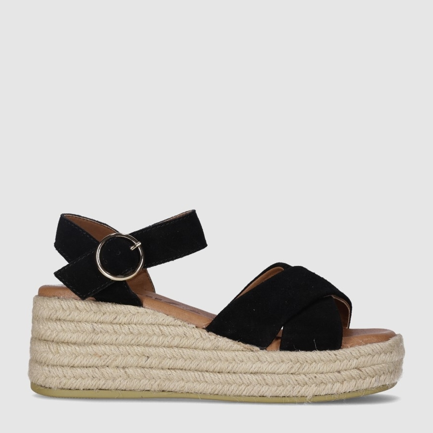 Sandalias de Serraje - Negro - Tacón: 6 cm