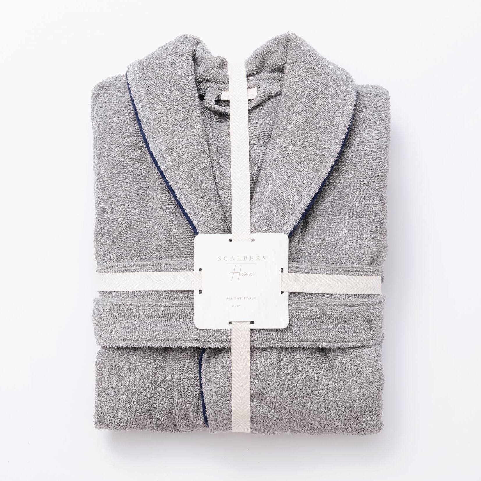 Albornoz s-m 100%algodón 360gsm gris con ribetes azules scalpers home
