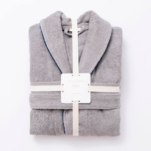 Albornoz s-m 100%algodón 360gsm gris con ribetes azules scalpers home