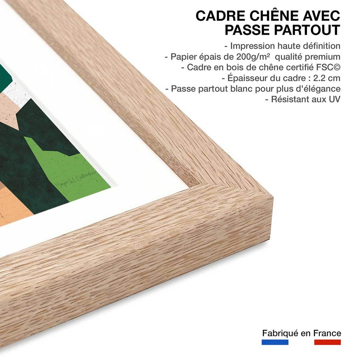 Poster green touch Affiche + cadre en bois - Chêne
