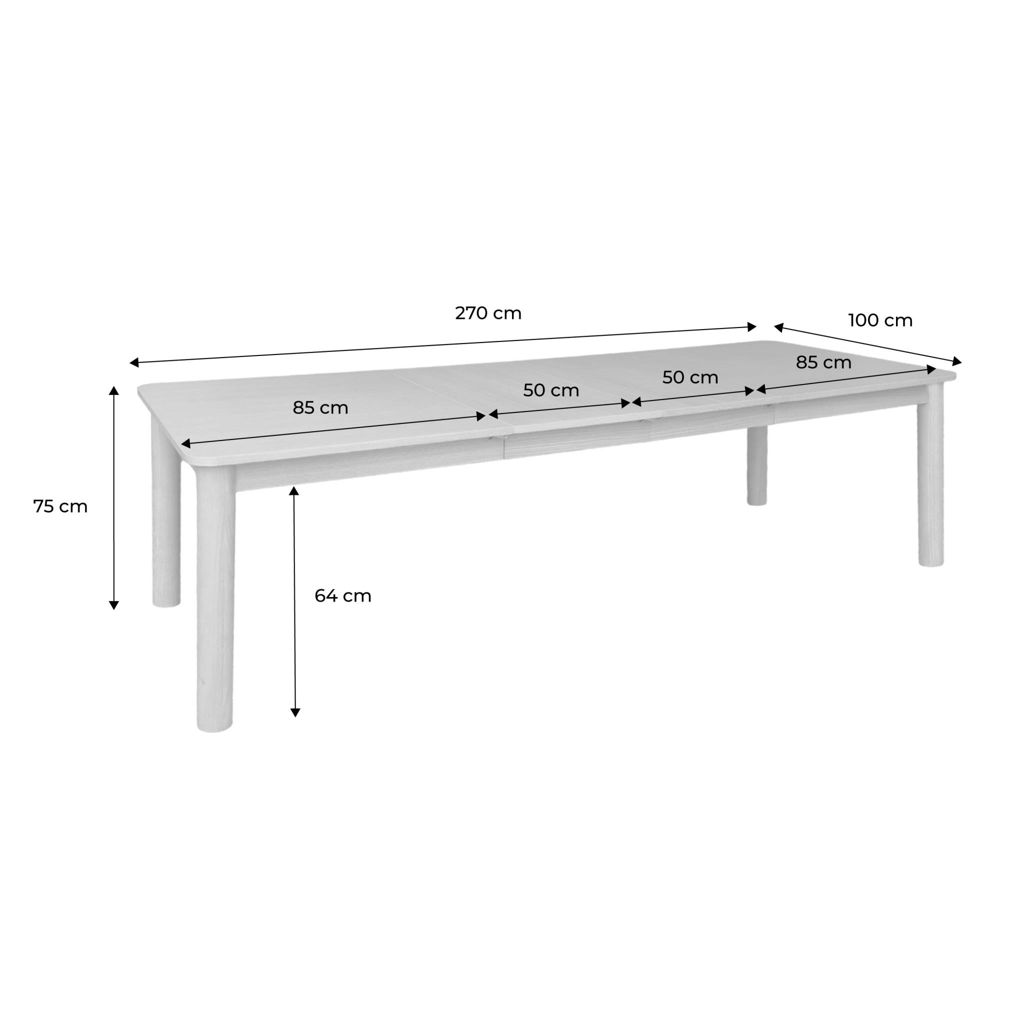 Table à manger rectangulaire extensible bois d'hévéa et placage chêne noir 6 à 10 places - 170-270cm - Solene