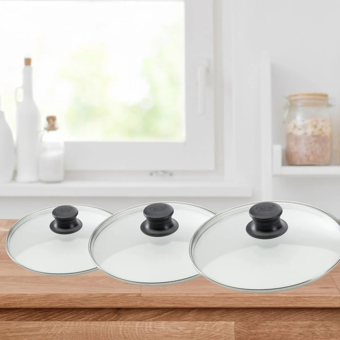 Set de 3 couvercles de cuisson en verre 20 cm 24 cm et 28 cm Elo