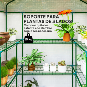 Invernadero de Exterior de 3 Niveles Invernadero de Jardín con Puerta Enrollable 2 Ventanas Estantes en Forma de U para Cultivo de Plantas en Terraza Patio 140x73x190 cm Blanco