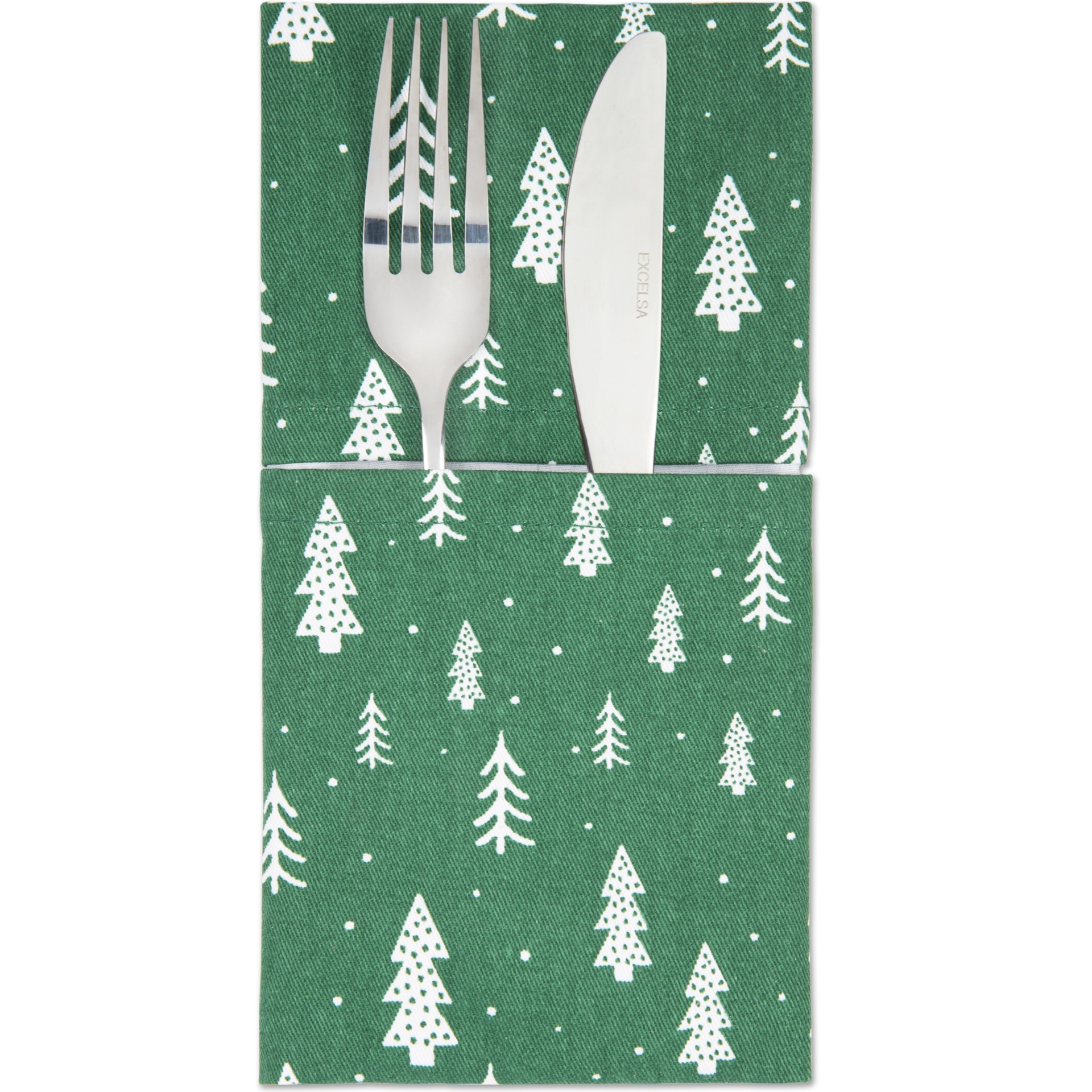 Set chemin de table avec 2 serviettes Excelsa – Green Winter, Coton vert