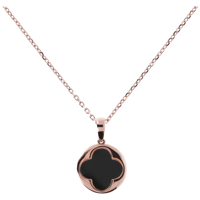 Collana con Quadrifoglio Grande in Pietra Naturale Onice Nero