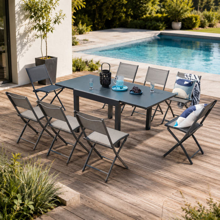 Salon de jardin 8 places en aluminium gris foncé CARLINA