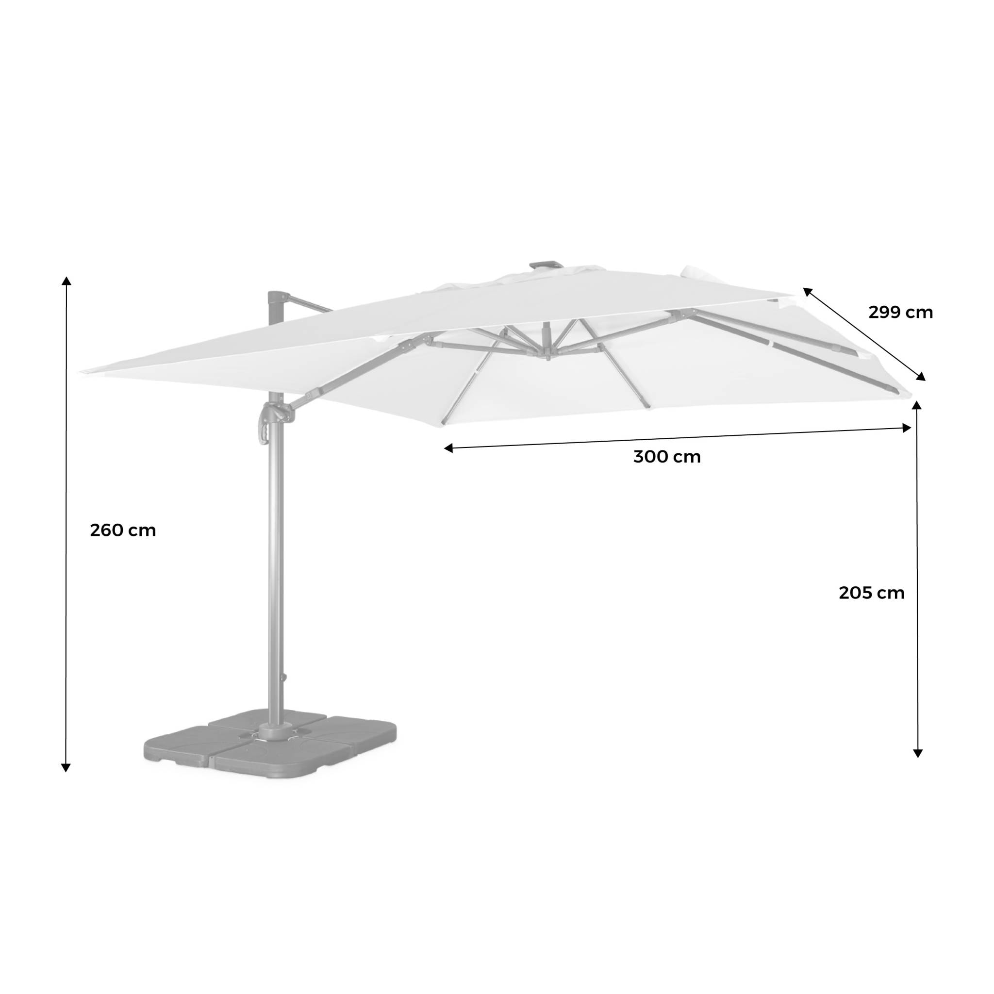 Parasol déporté solaire LED 3x3m Luce gris avec lumière intégrée + housse