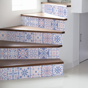 Stickers adhésifs escalier carrelages | Sticker Autocollant contremarche Carreaux de ciment carrelages adhésif - BLEU D'ORIENT