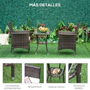 Conjunto de Muebles de Exterior de Ratá¡n 1 Mesa 2 Sillas Estructura Metal Marrón