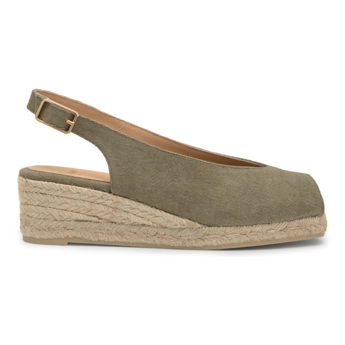 Alpargatas de cuña de mujer destalonadas Diana estilo peep-toe en algodón orgánico lavado