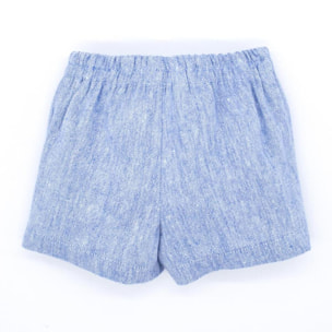 Bermuda de lino rústico azul. Bolsillos falsos y botones, cintura elastica.