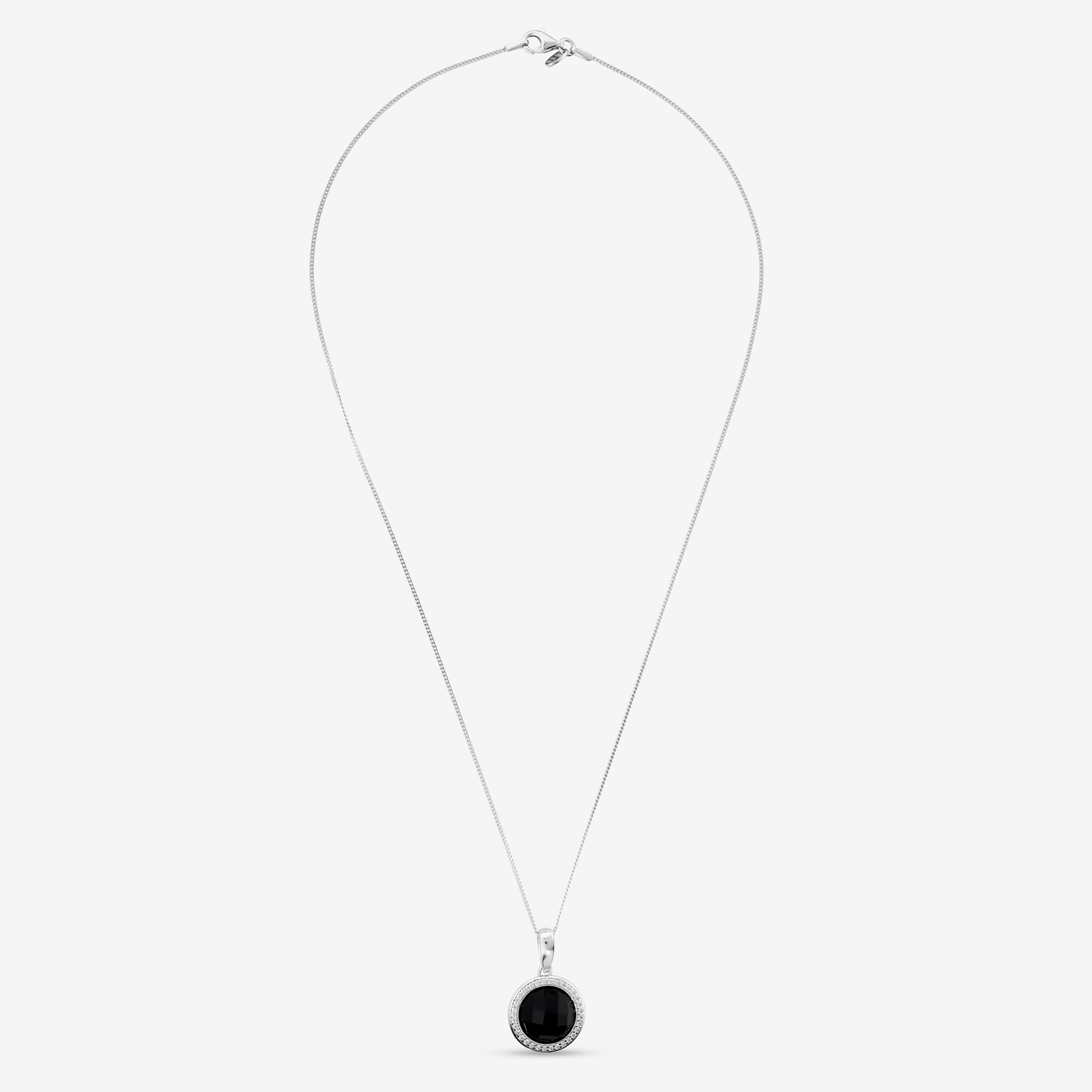 Collana in Argento 925 con Pendente Tondo in Spinello Nero e Cubic Zirconia
