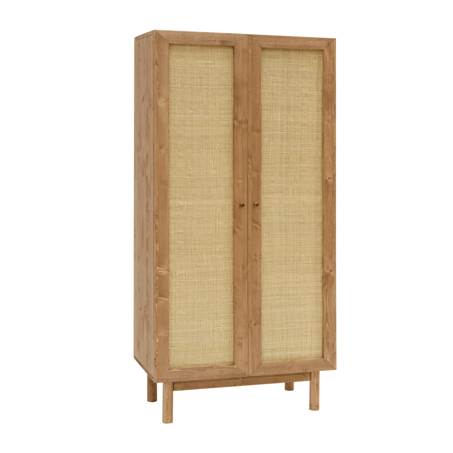 Armoire en bois massif et rotin moelleux ton chêne foncé 180x80cm Hauteur: 180 Longueur: 80 Largeur: 40