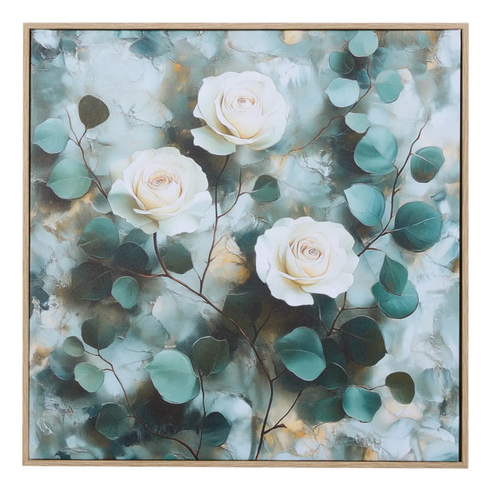 Toile imprimée fleurs 40x40cm bleu