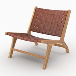 Fauteuil en teck et cuir tressé marron - Kuna