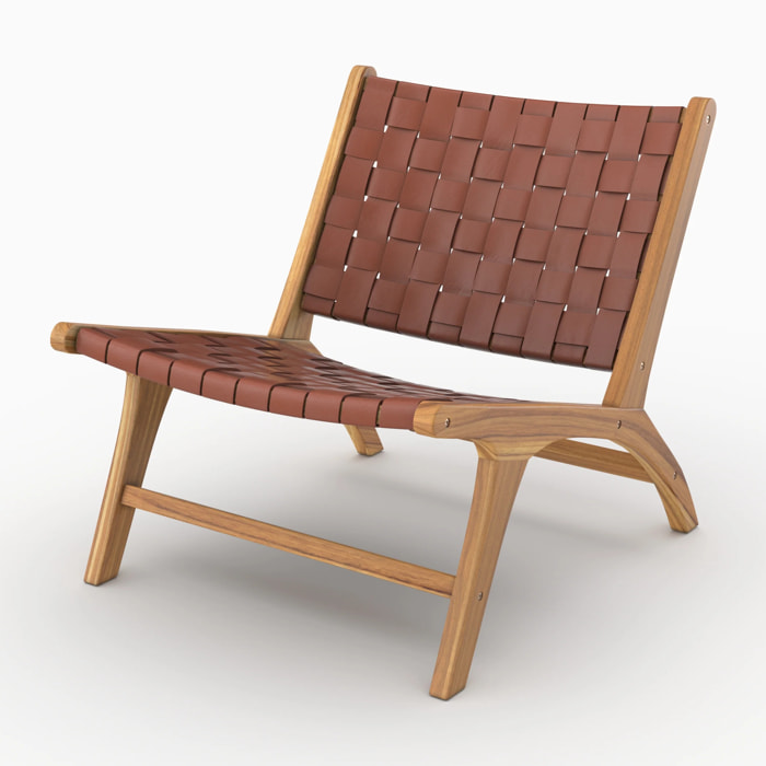 Fauteuil en teck et cuir tressé marron - Kuna