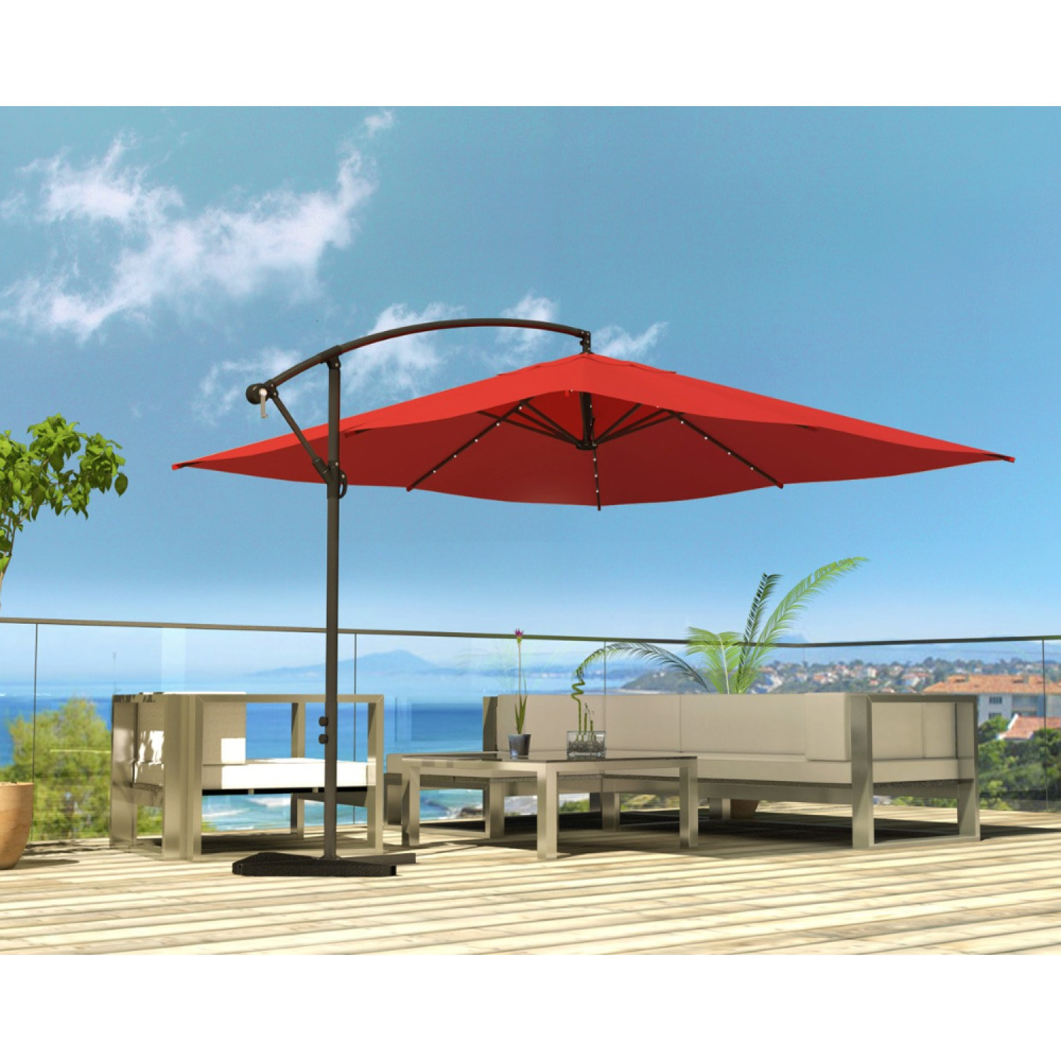 Parasol Bulle LED déporté carré 3x3m terracotta DAVAGNA