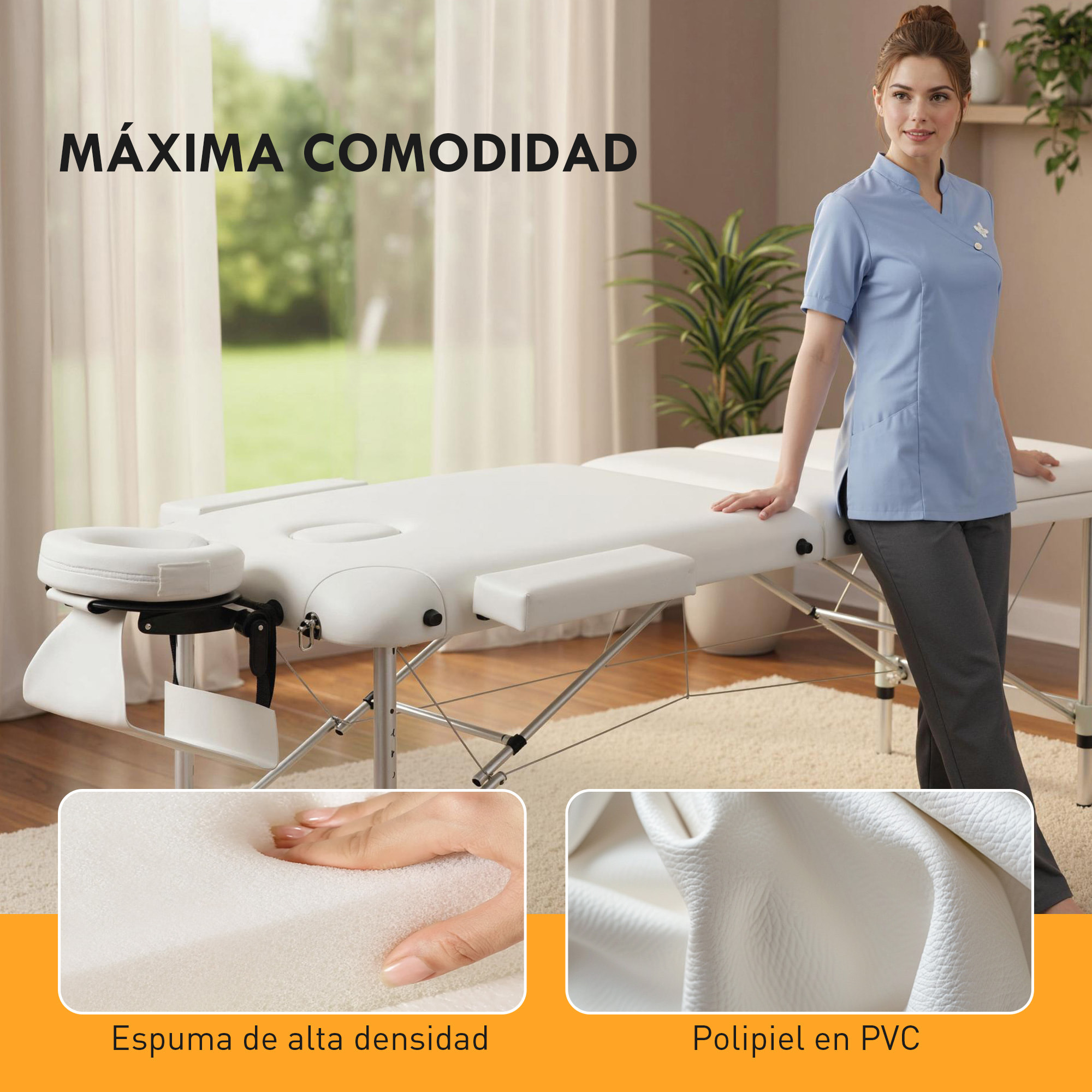 Camilla Masaje Plegable, Camilla Estética Profesional de Aluminio con Altura Ajustable, 3 Zonas, Reposacabezas, Reposabrazos, para Tatuaje, Fisioterapia, Blanco