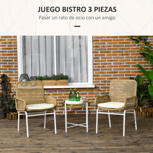 Conjunto de Mesa y Sillas de Jardín Exterior Juego de 3 Piezas Sillas y Mesa de Ratán con 2 Sillas 1 Mesa de Centro y Cojines para Terraza Patio Natural