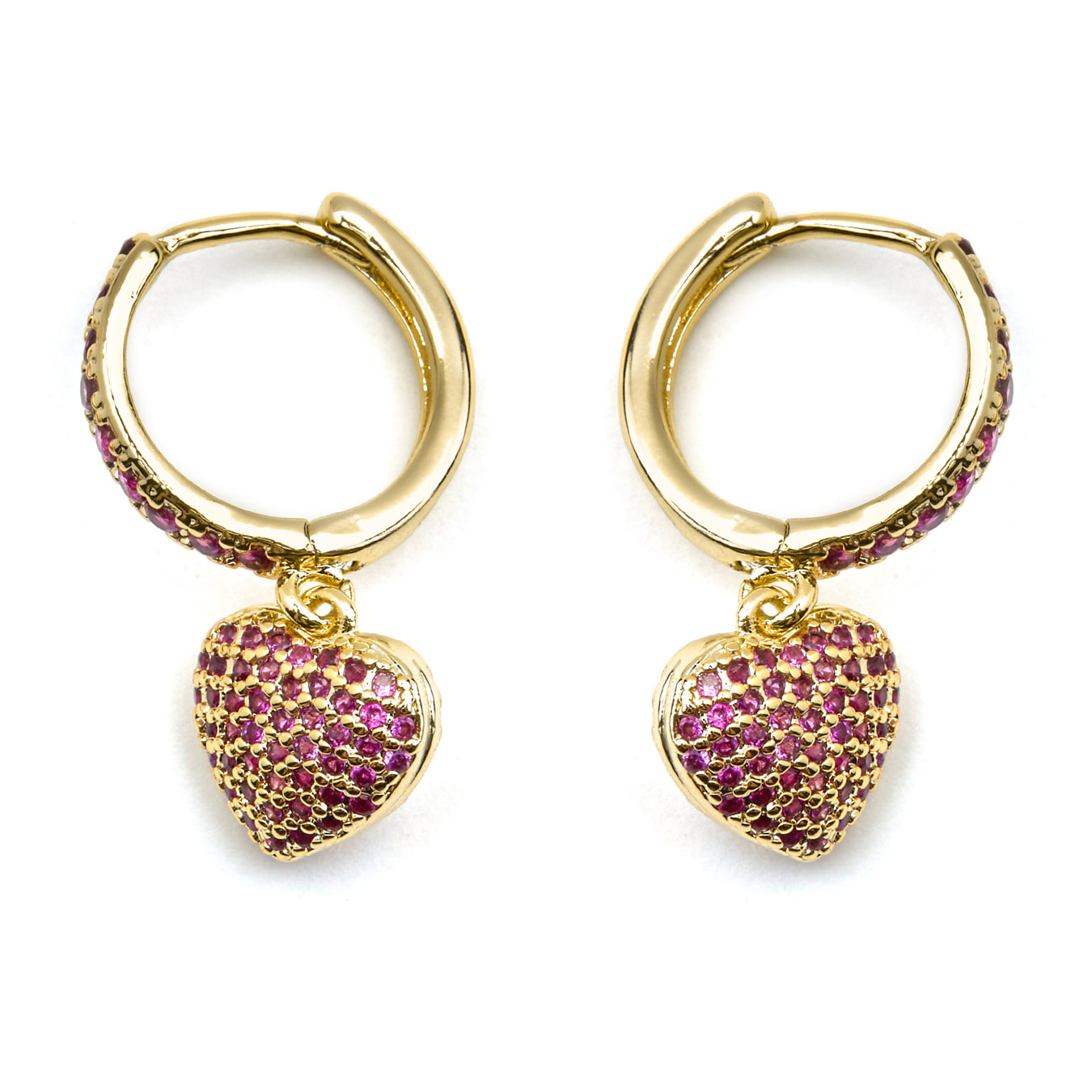 Pendientes con Circonita Rubí acabado oro 18k