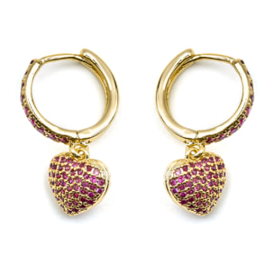 Pendientes con Circonita Rubí acabado oro 18k