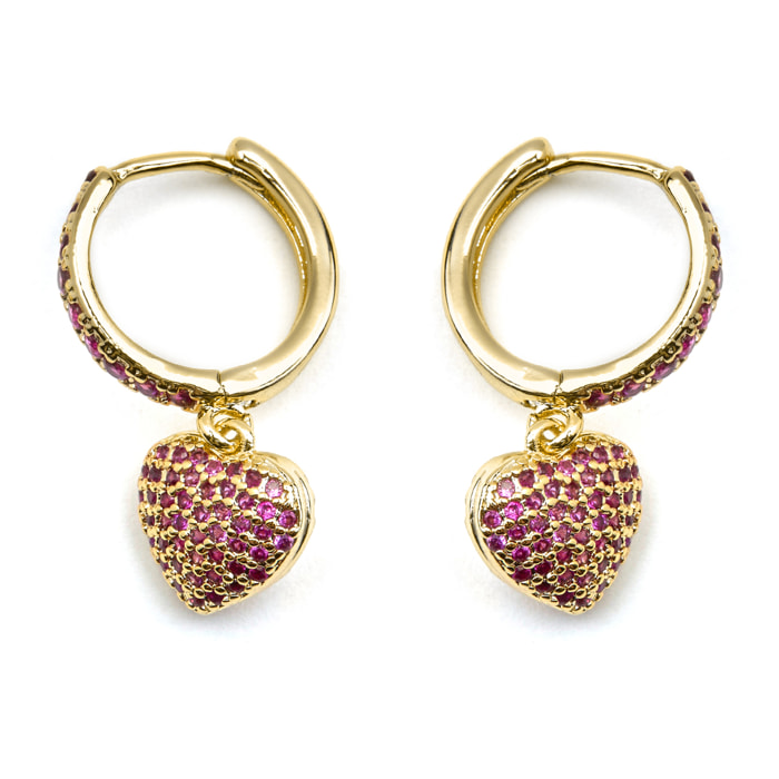 Pendientes con Circonita Rubí acabado oro 18k