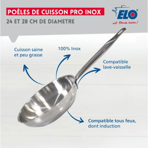 Lot de 3 poêles inox de 24 cm 28 cm et 32 cm Elo Profi Therm